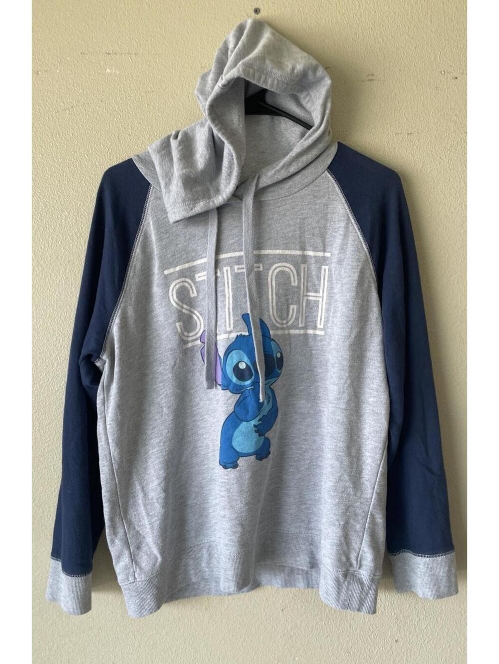 Disney Large Stitch Hoodie Sweatshirt Blue Grey